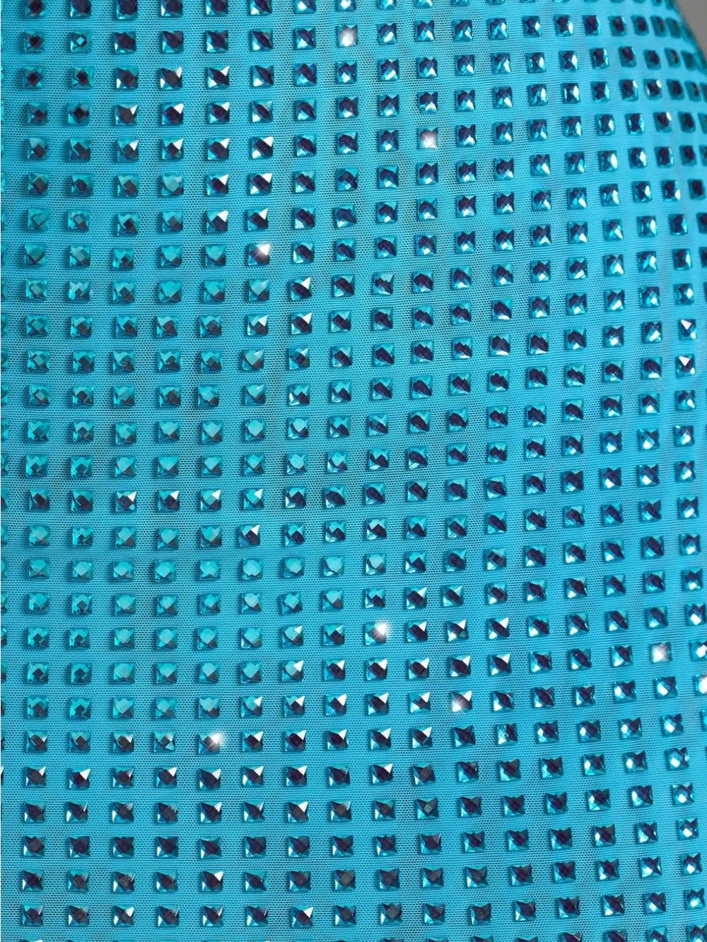 Oh Polly Teal Blue Studded Halter Bodycon Dress - Picture 3 of 3